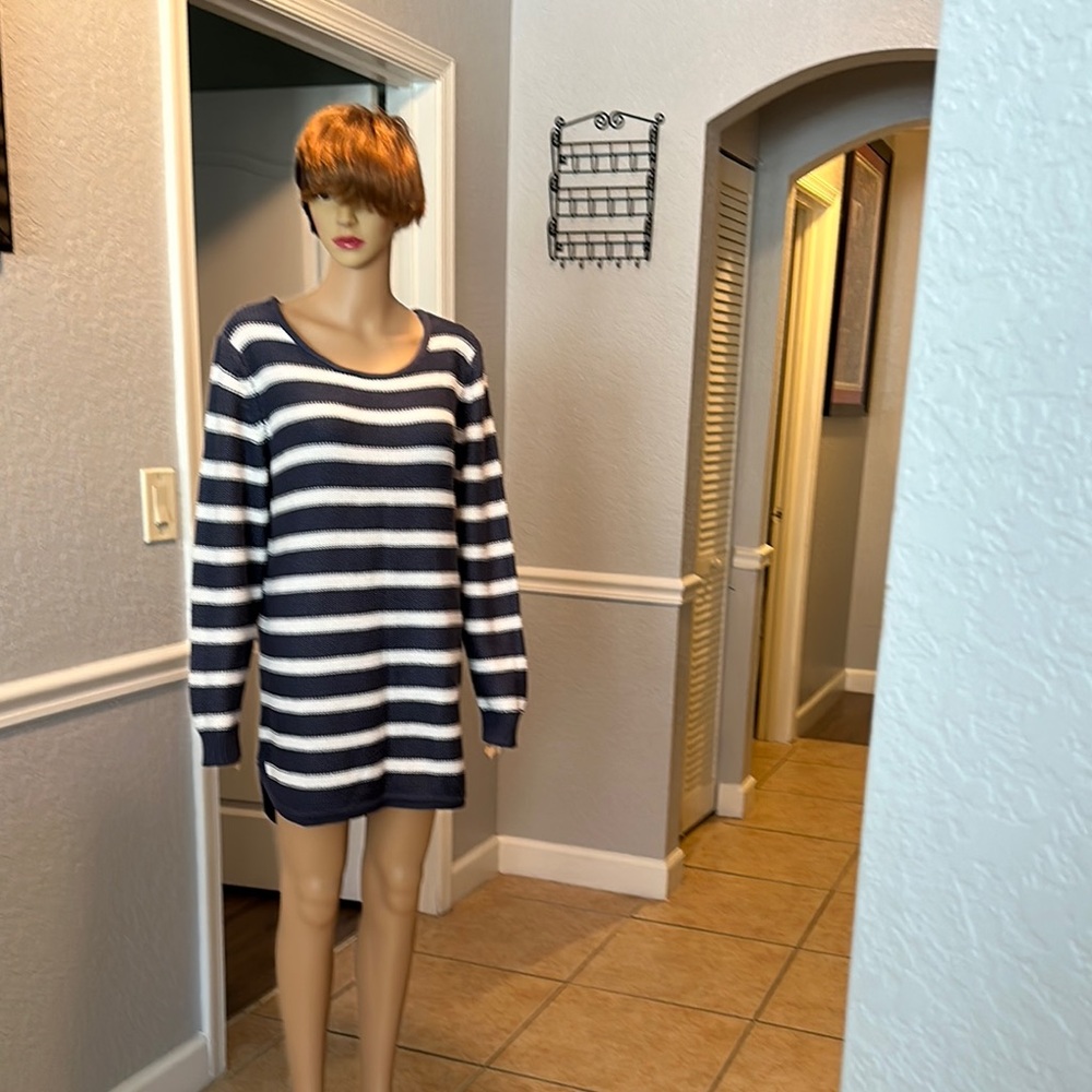 Navy and White Striped Sweater Dress